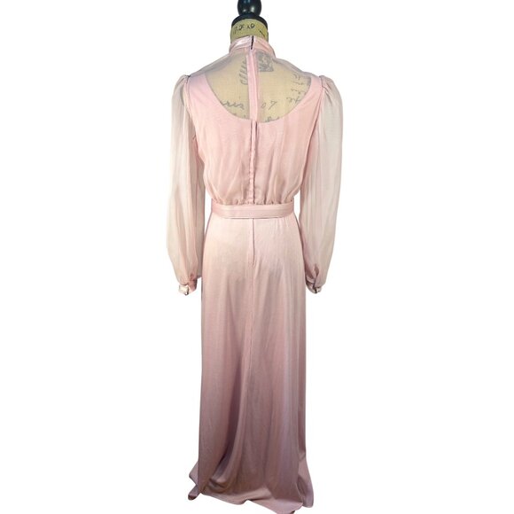 VTG Gown Sz 12 Runs small Mauve Pink Sheer Long Sleeves Union Md Elegant Cottage - Picture 3 of 12